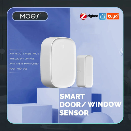 MOES Tuya ZigBee/Wifi Smart Window Door Gate Sensor Detector Smart Home Security Alarm System Smart Life Tuya App Remote Control