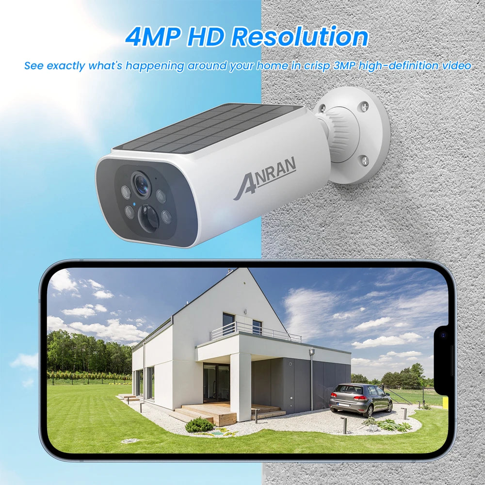 ANRAN 4MP Wifi Solar Battery CCTV Camera Kit Surveillance Security System Humanoid Detection Siren Alarm Outdoor Wireless Camera Set