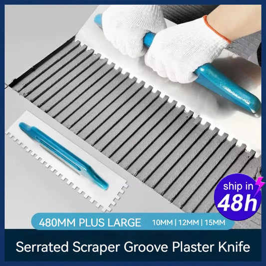 48CM Ceramic Tile Trowel 10MM/12MM/15MM Serrated Trowel Wood Handle Floor Wall Leveling Slot Pulling Bricklayer Tiling Tool
