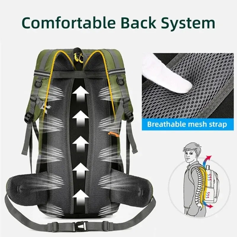 50L waterproof quality nylon large capacity camping hiking backpack