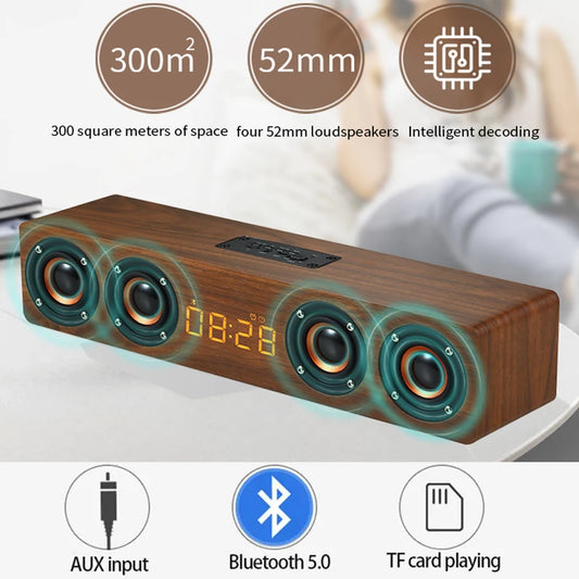 HarmonyWood Rechargeable Bluetooth Soundbar Alarm Clock