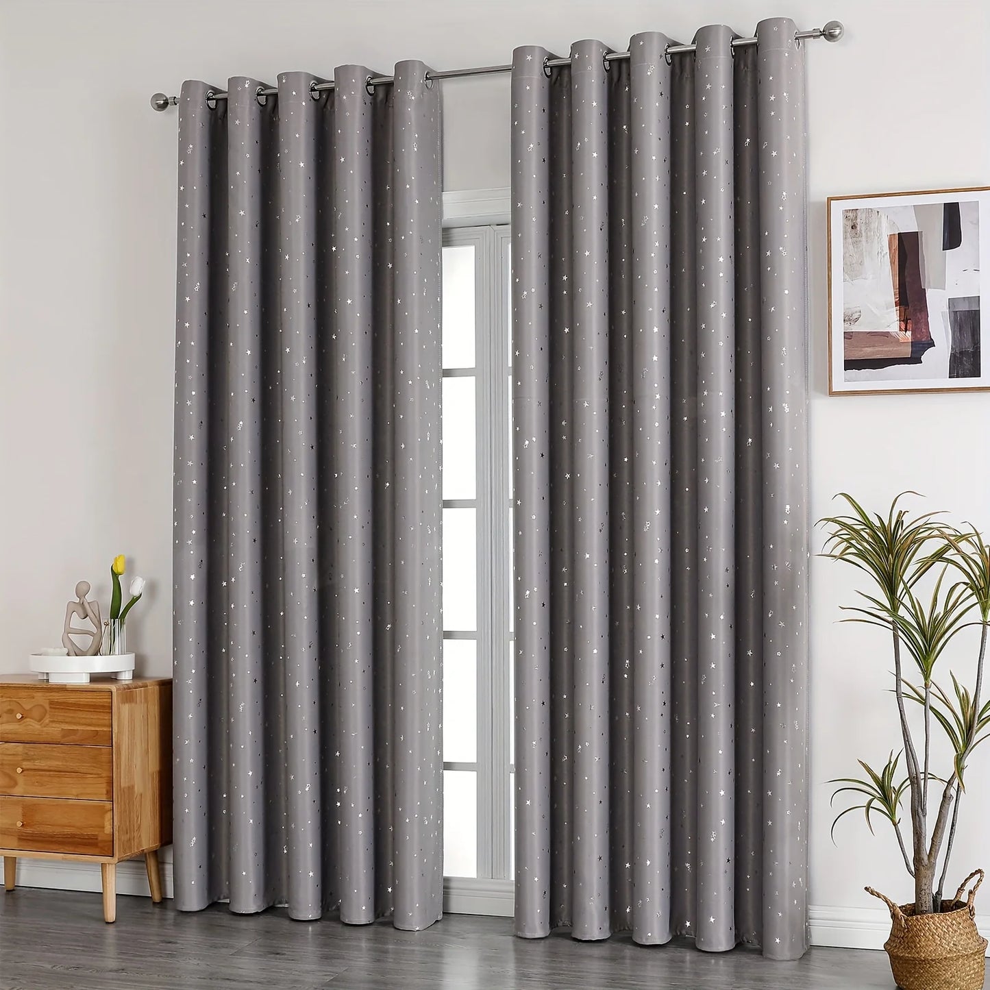 Curtains With Stars Grommet Top For Bedroom Living Room Window Drapes