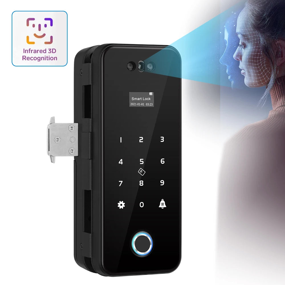 3D Face Recognition Smart Lock - Infrared Sensor Tuya APP WIFI Biometric Electronic Fingerprint Unlock for Glass Door Lock Wooden Door