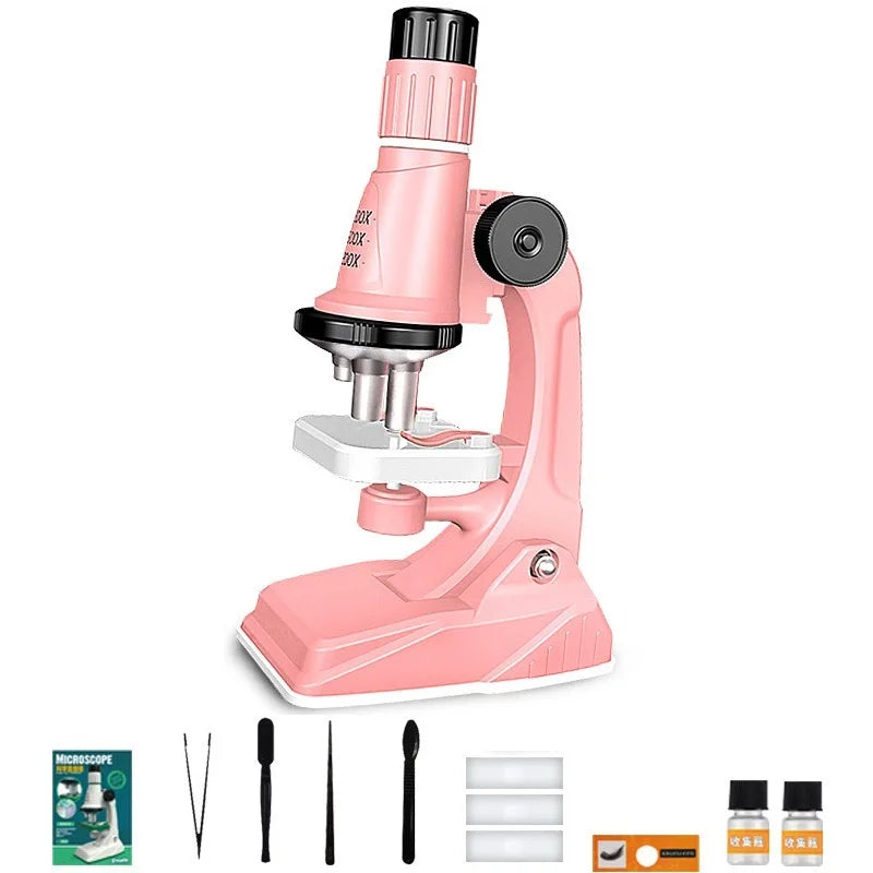 Children Microscope Kit 200x 600x 1200x Biological Science Stem Toy School Home Educational Pocket Microscope with LED Light