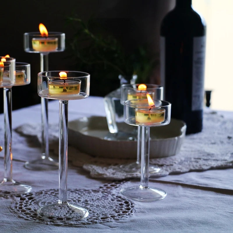 Crystal Tealight Candle Holders - Elegant Table Decor Set