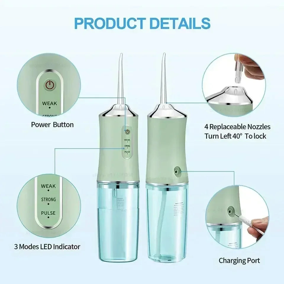 Portable Cordless Water Flosser for Teeth Cleaning - 4 Modes, 300ML Rechargeable Oral Irrigator, IPX7 Waterproof, 4 Jet Tips