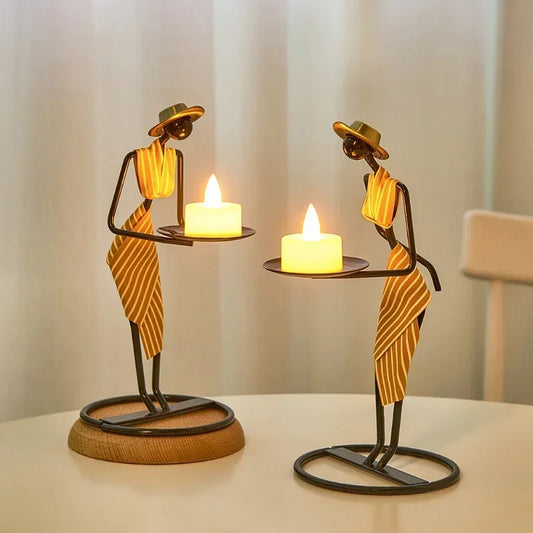 Rustic Human Figurine Candle Holders - Table Centerpiece Charm