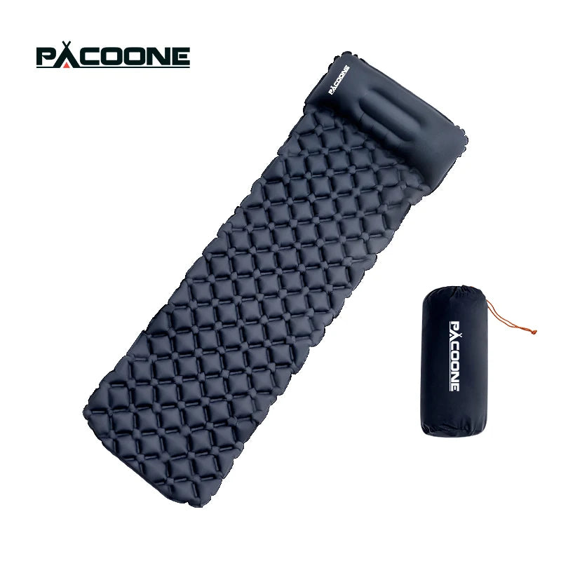 PACOONE Outdoor Camping Sleeping Pad | Folding Inflatable Mattress with Integrated Pillow