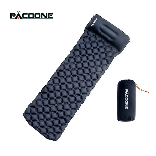 PACOONE Outdoor Camping Sleeping Pad | Folding Inflatable Mattress with Integrated Pillow