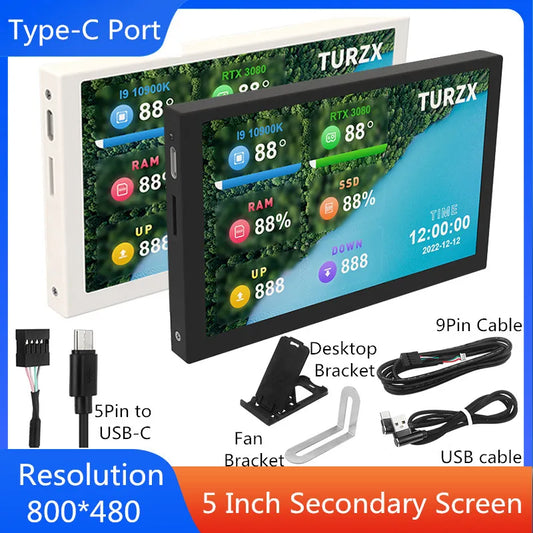 5 Inch IPS Type-C Secondary Screen Computer LCD Monitor Display USB Dynamic Mini Display 800x480 for Computer No Use AIDA64