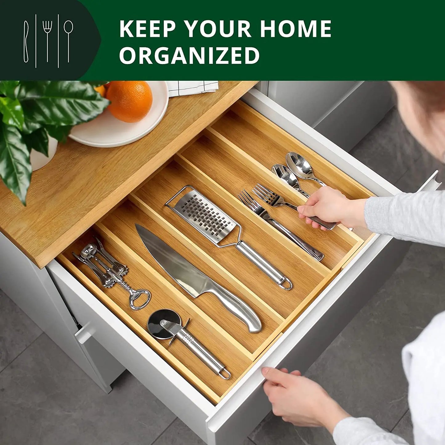 Bamboo Expandable Cutlery Drawer Organizer