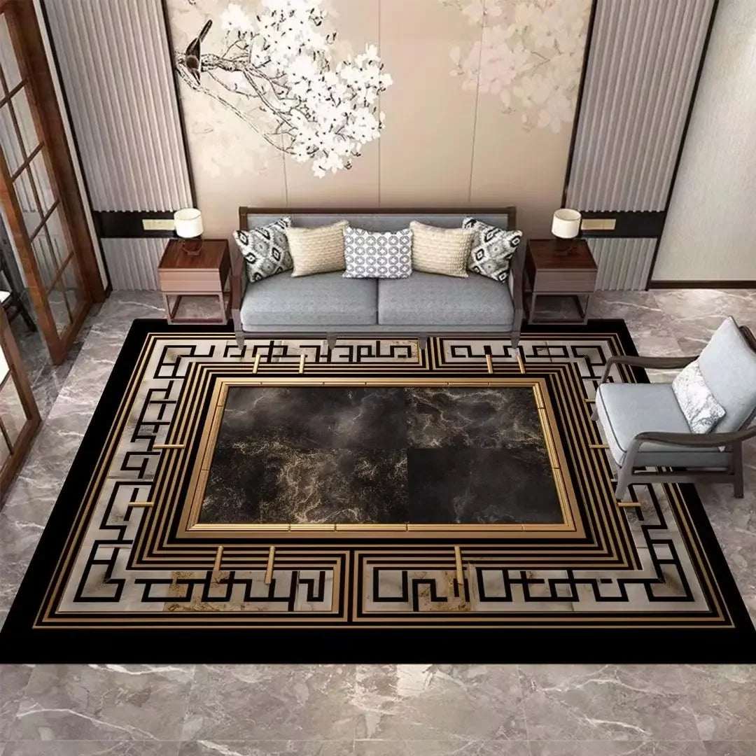 European Style Carpets for Living Room Luxury Gold Black Rug Decoration Home Large Size Bedroom Carpet Washable Anti-skid Mat