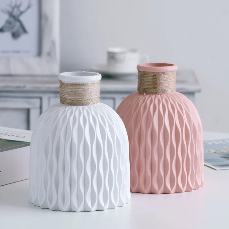 Modern White & Pink Plastic Flower Vase: Nordic Décor Accent