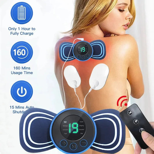 Portable Electric Intelligent Mini Neck and Shoulder Massager Patch With Pad and Remote