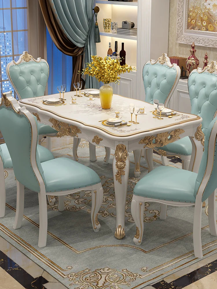 European Villa Solid Wood Dining Set - Elegant White