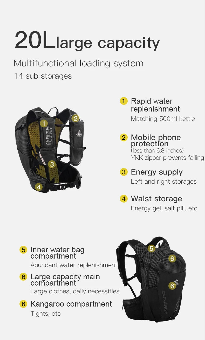 AONIJIE Black Sports Backpack with 2L Water Bag