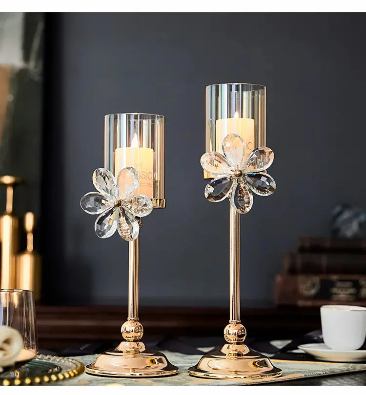 Light Luxury Crystal Petal Glass Candle Holder