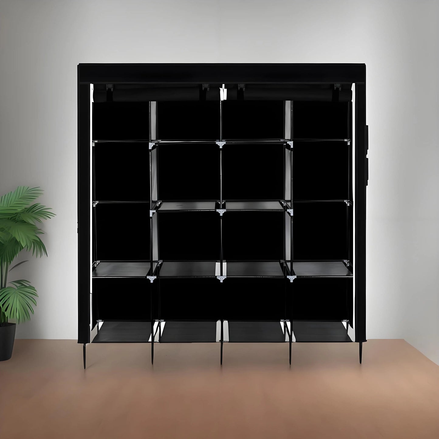 67" Clothes Closet Portable Wardrobe Clothes Storage Rack with 12 Shelves and 4 Side Pockets,Storage Cabinet Bedrooms Closet