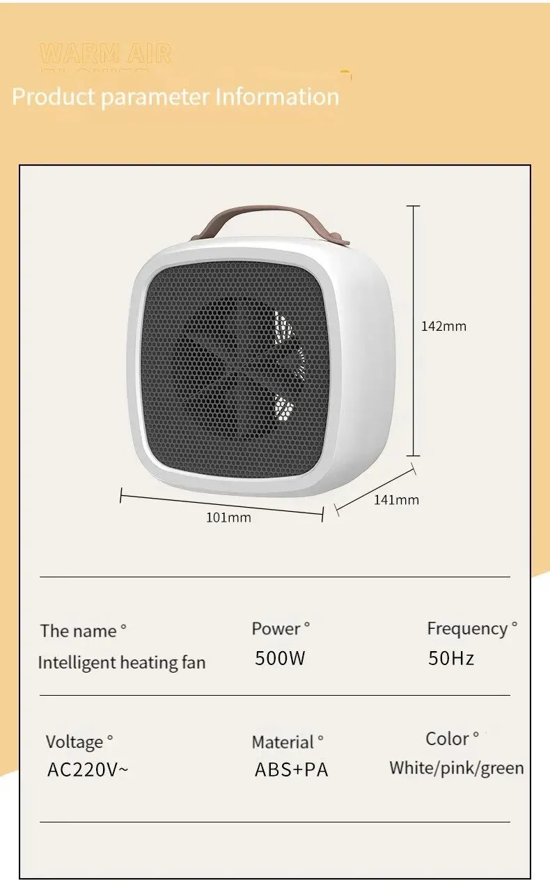 Portable Small Space 500W Heater Fast Heating Lightweight Desktop Warm Air Heater Indoor Office Household Warmer Fan