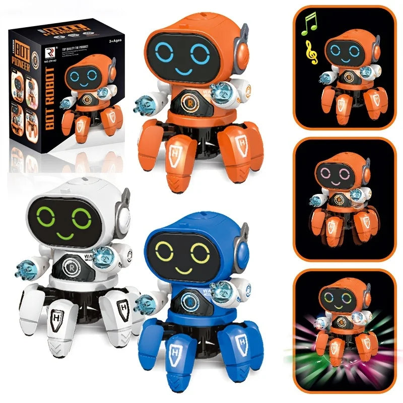 Cute 6-Claw LED Light Musical Dancing Robot: An Educational and Interactive Toy for Kids - Perfect Gift for Boys!