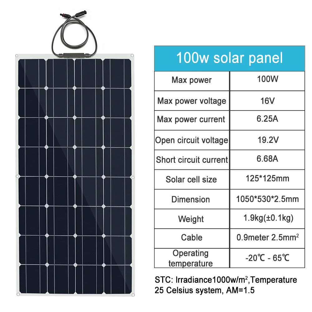 100W Monocrystalline Flexible Solar Panel Charger