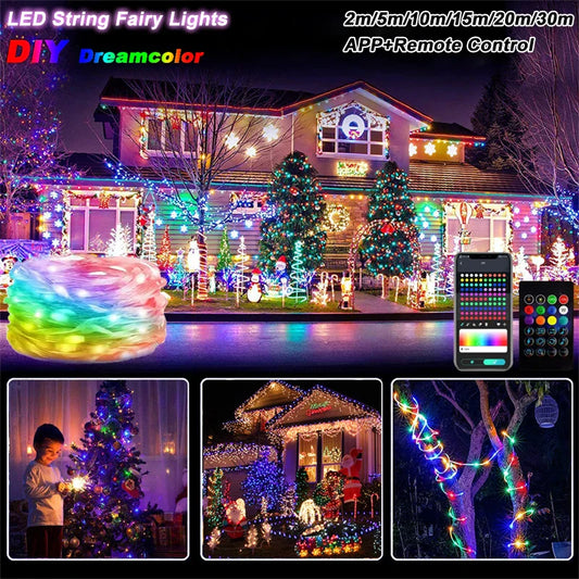Smart RGBIC LED String Lights with App & Remote – 2–30M Dreamcolor Fairy Lights for Indoor & Outdoor Décor