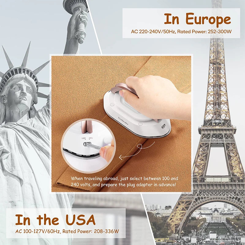 Mini Iron for Clothes 110V/220V Dual-Voltage Fast Preheating Portable Ironing Iron Dry Travel Iron