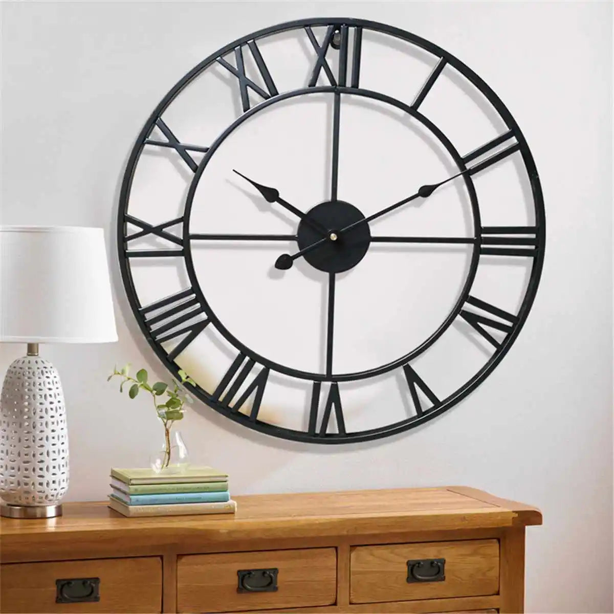 Modern 3D Roman Numerals Wall Clock - Retro Metal Iron Design