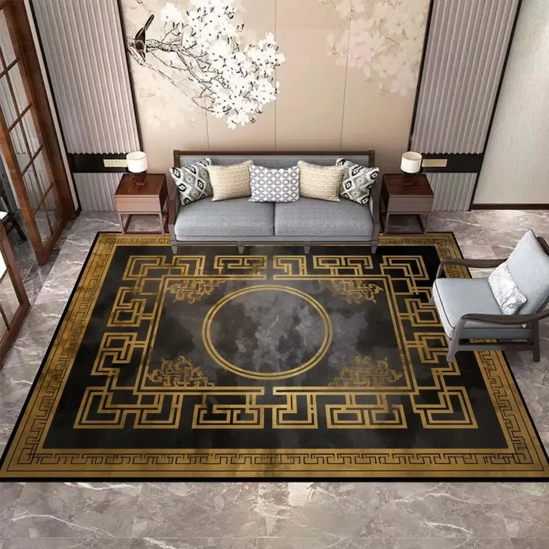 European Style Carpets for Living Room Luxury Gold Black Rug Decoration Home Large Size Bedroom Carpet Washable Anti-skid Mat