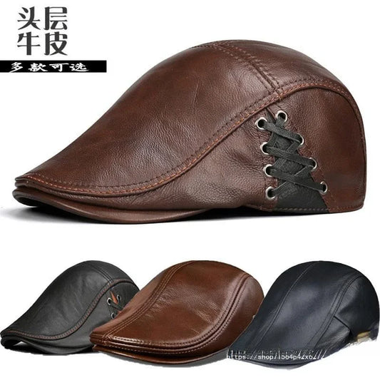 Vintage Sheepskin Newsboy & Beret Caps for Men, Spring/Fall Outdoor Casual Hats, Elderly Gentlemen Stylish Accessories
