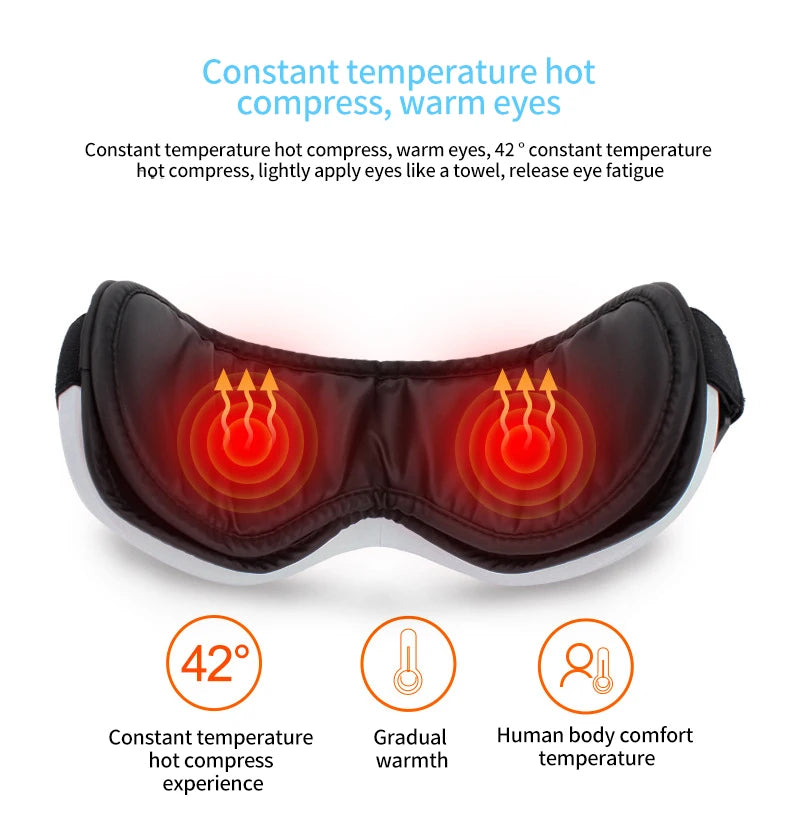 6D Smart Eye Massager - Vibration Hot Airbag Compress Eye Care Instrument - Bluetooth Music Eye Massage Glasses