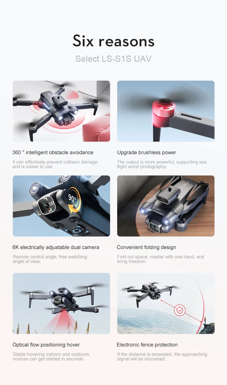 S1S Mini Brushless Drone with 4K Professional 8K HD Camera, 5G Wifi FPV, Obstacle Avoidance