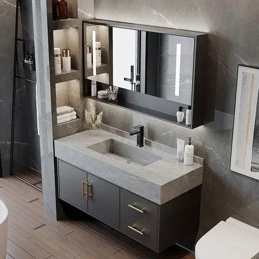 Modern Cabinets Slate Integrated Seamless Washbasin with Drawers Metal Bathroom Vanity with Sink Bathroom Furniture