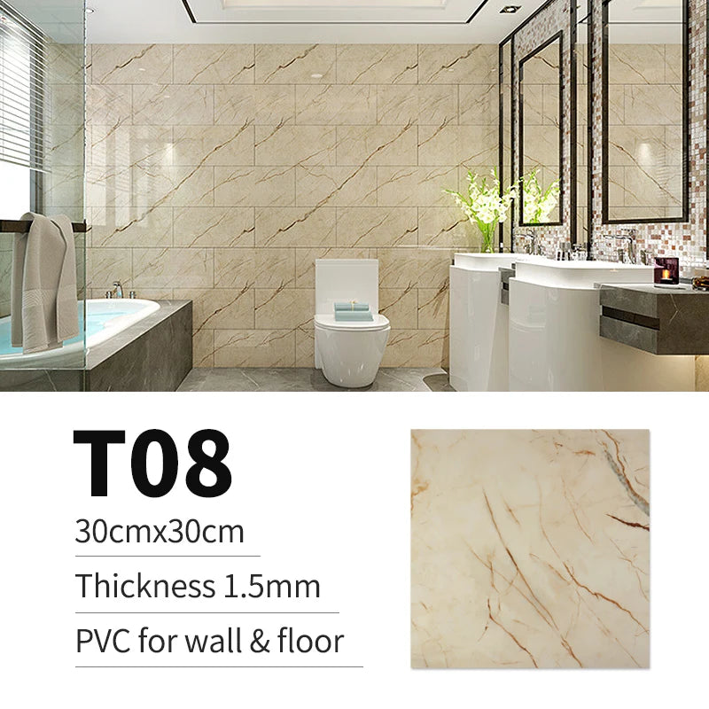 20/pcs of PVC Imitation Marble Floor Stickers Self-adhesive Wall Stickers Waterproof Bathroom Decoration Decals 30*30cm