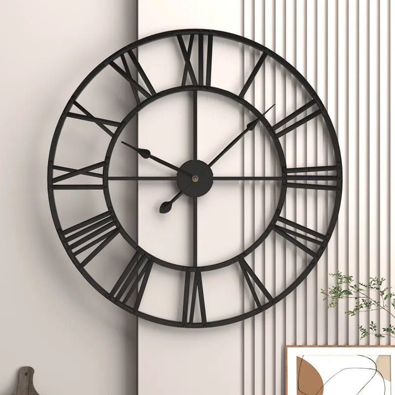 Modern 3D Roman Numerals Wall Clock - Retro Metal Iron Design