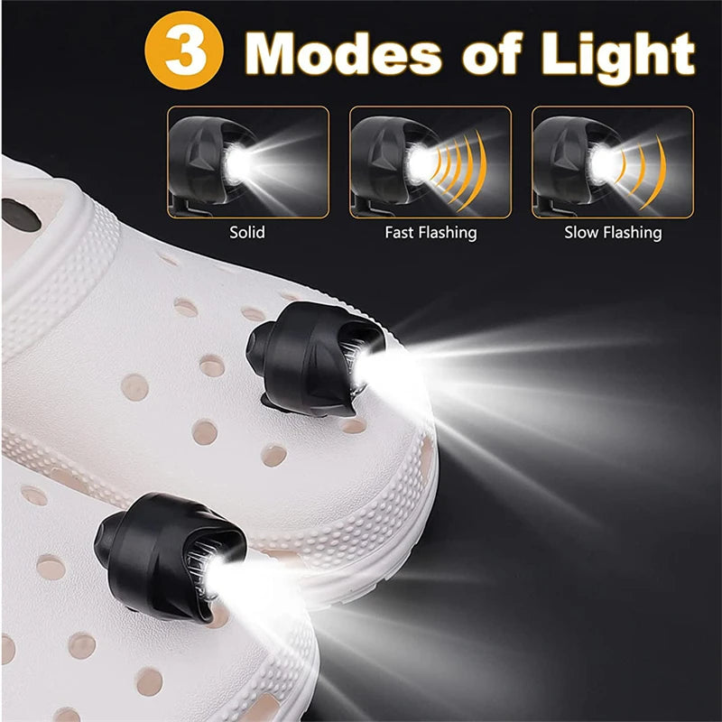 2PCS Croc Headlights Funny Lights Waterproof LED Glowing Outdoor Camping Night Running Walking Croc Shoes Decoration Accessories