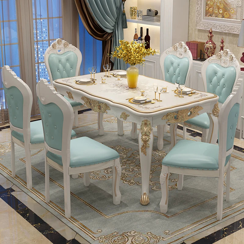 European Villa Solid Wood Dining Set - Elegant White