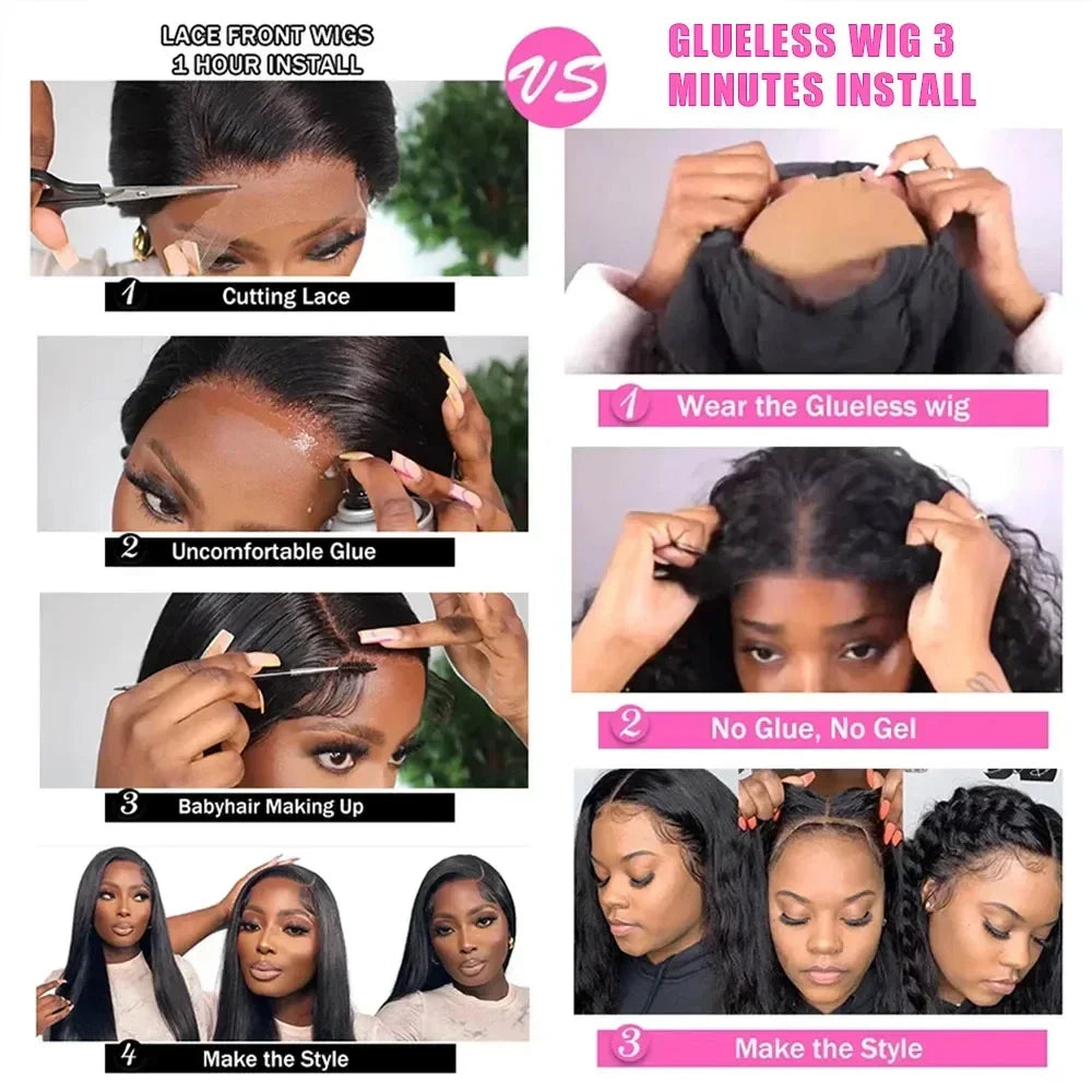 Kinky Straight Glueless Wigs For Women Ready To Wear And Go 180 Density 4x4 Lace Closure Wig Pre Cut Lace Human Hair Wig Natural