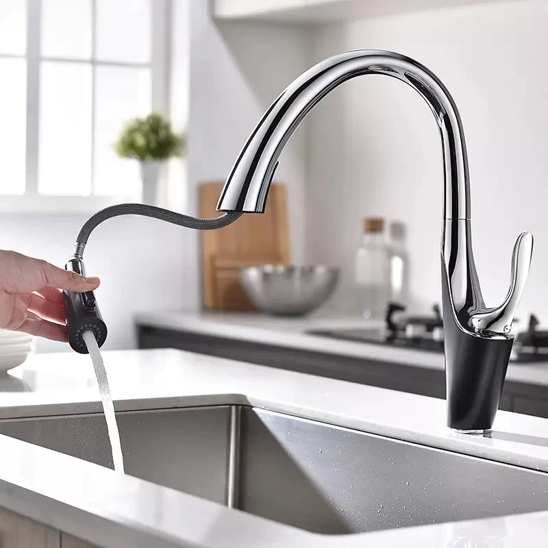 Deck Mounted Pull Out Kitchen Sink Faucet