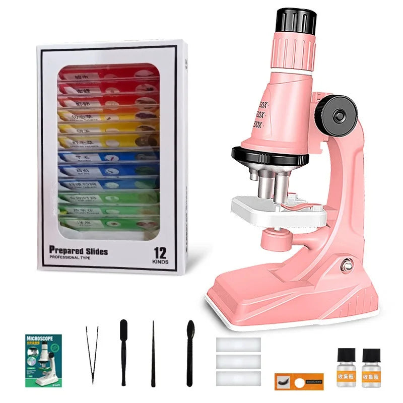 Children Microscope Kit 200x 600x 1200x Biological Science Stem Toy School Home Educational Pocket Microscope with LED Light