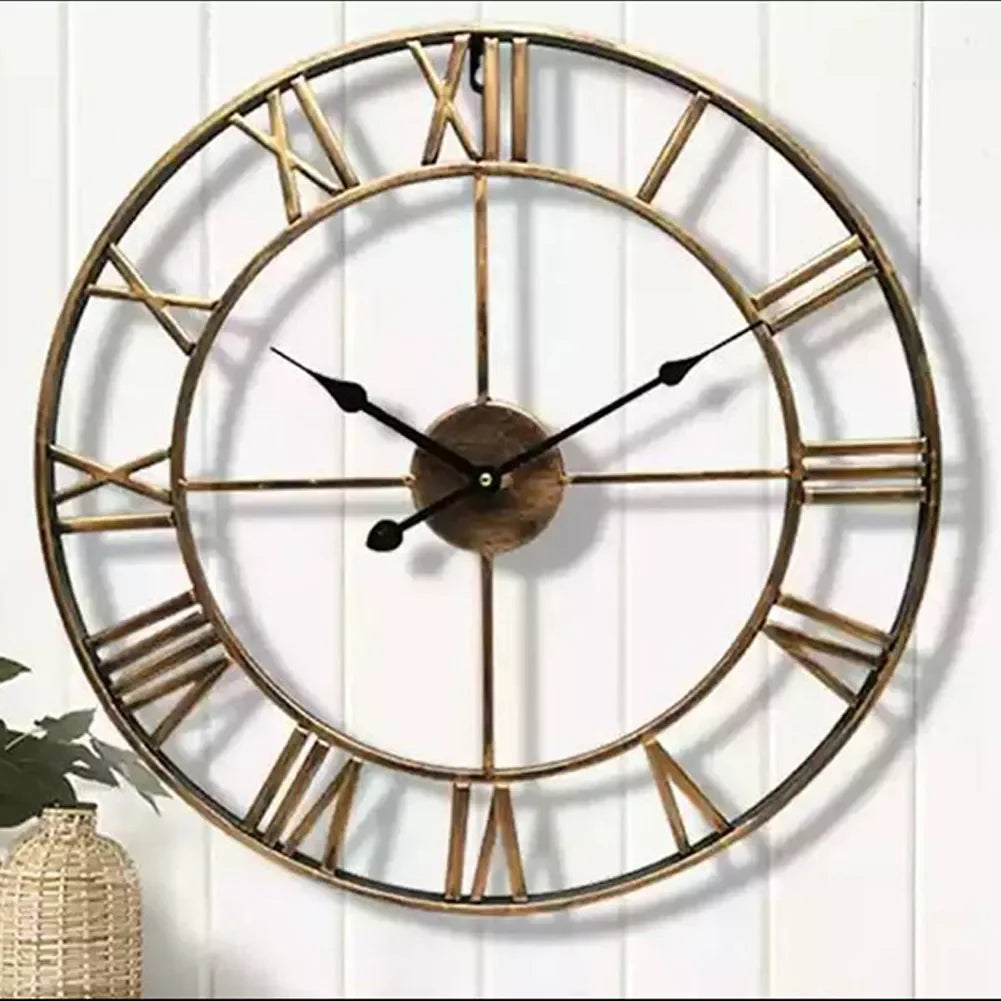 Modern 3D Roman Numerals Wall Clock - Retro Metal Iron Design