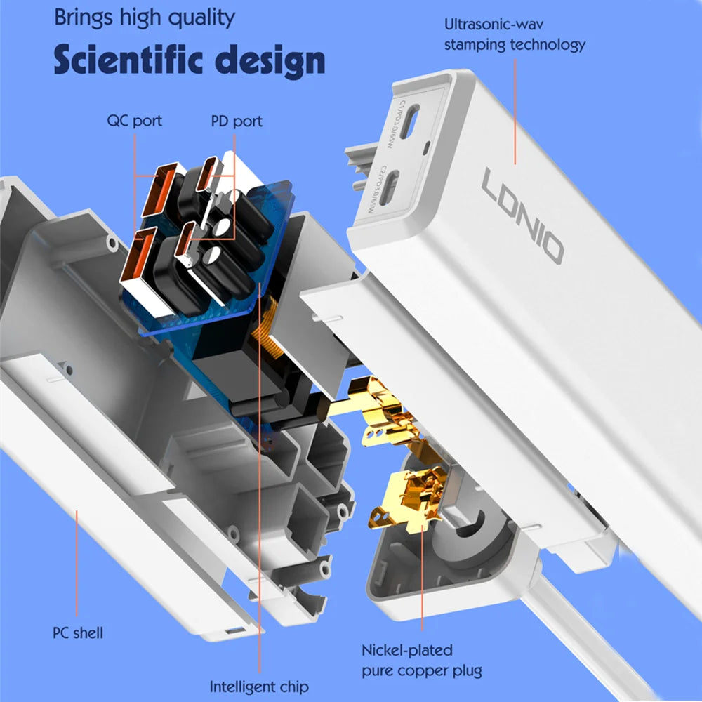 LDNIO 2500W Power Strip - Fast USB Charger with Extension Lead