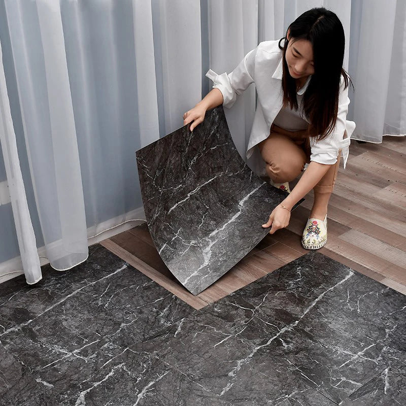 Simulated Marble Tile Floor Stickers - Waterproof Self-Adhesive