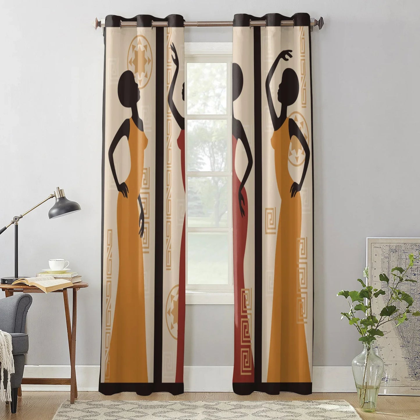 African Women Art Dancing Window Curtains