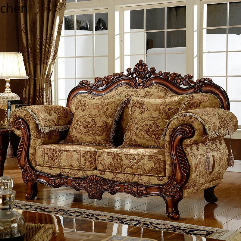 HT Sofa 123 Combination Living Room Solid Wood Country High-End Fabric Sofa Luxury Furniture
