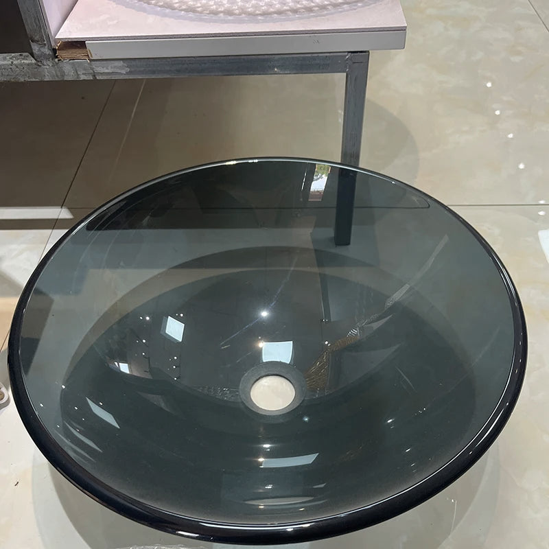 Blue Round Tempered Glass Sink for Bathroom