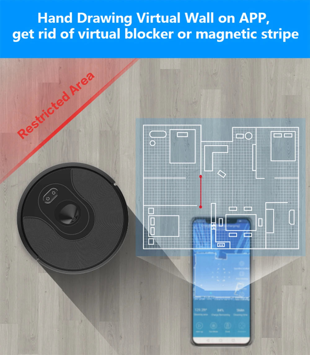 Smart Robot Cleaner ABIR,Smart Eye System, Software Virtual Blocker, APP Zone Cleaning, 6000PA suction, Smart Wet Mop for Home