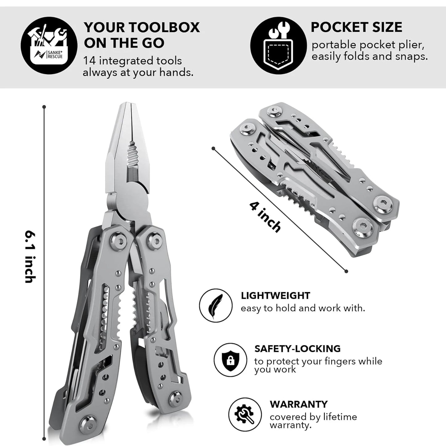 14-In-1 Multitool Pliers Premium Portable Safety Locking Pocket Knife Apply to Survival Camping Gifts for Dad Husband Boyfriend