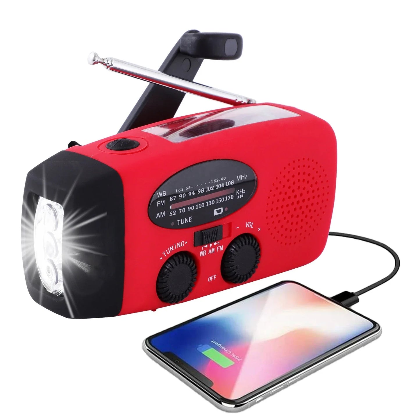 Multifunctional Solar Powered Hand Crank Radio with FM/AM/WB NOAA Weather Band, 2000mAh USB Charging, Emergency LED Flashlight, and Power Bank