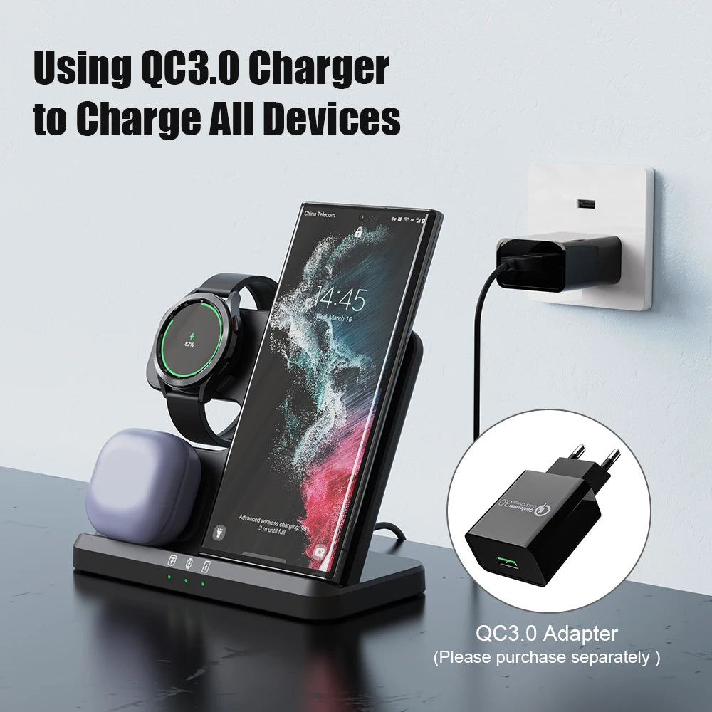 3 in 1 Wireless Charger Stand for Samsung Galaxy S23 S22 21 Ultra S20 30W - Fast Charging Dock Station - Watch 6 /5 Holder Buds2 Pro